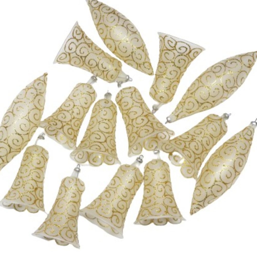 Vintage Christmas Ornaments, White & Gold Glitter